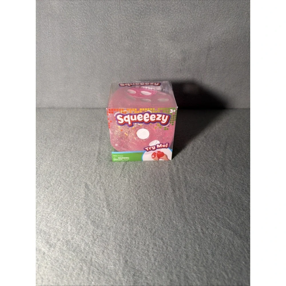 Squeeezy Squishy Stress Relief Fidget Sensory Toy Pink Glitter Dice Cube